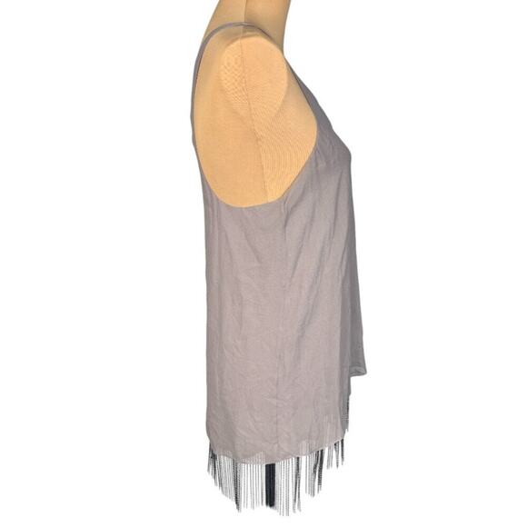 NWT alice + olivia Chelsea 100% Silk Curved Fringe Hem Top Purple Medium - Picture 4 of 10
